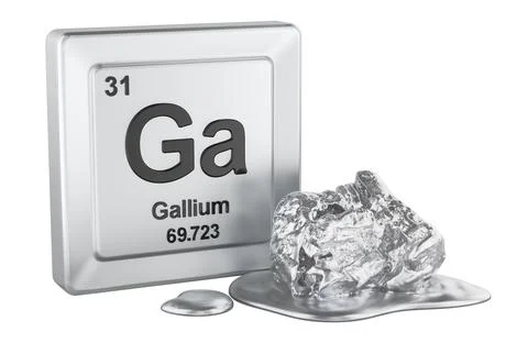 Gallium element periodic table tile with gallium sample. 3d rendering Stock Illustration