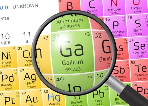 Gallium from Periodic Table of the Elements with magnifying glass 스톡 일러스트