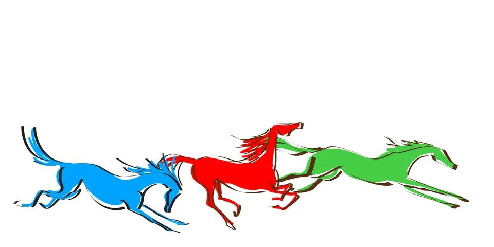 Galloping horses on white background. Stock Illustration