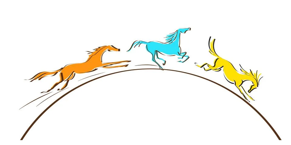 Galloping horses on white background. Stock Illustration