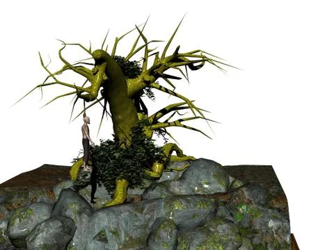 Gallows oak with corpse on a rope Stock Illustration