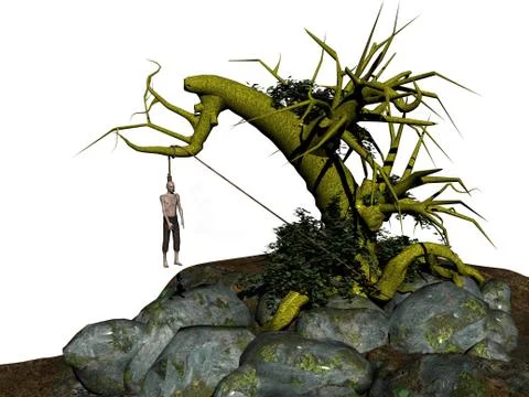 Gallows oak with corpse on a rope Stock Illustration