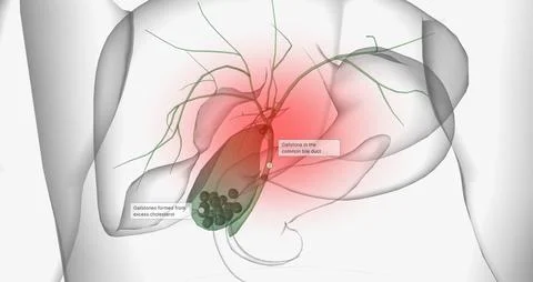 Gallstones are pieces of solid material that form in the gallbladder, a sma.. Stock Illustration