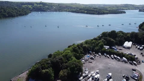 Galmpton Creek, Devon, England: Drone View: The Creek, boatyard and River Dart Stock Footage 197086127