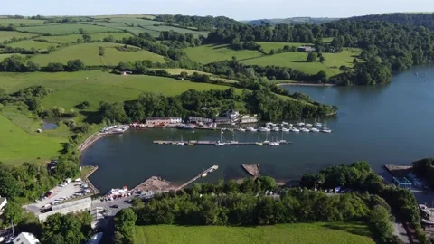 Galmpton Creek, Devon, England: Drone View: The Creek, boatyard and River Dart Stock Footage 197126463