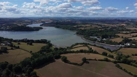 Galmpton, Devon, England: Drone View: The River Dart &amp; surrounding countryside Stock Footage 203818955
