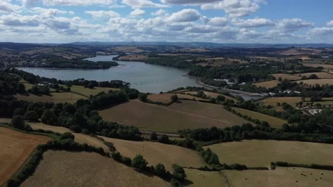 Galmpton, South Devon, England: Drone View: The River Dart valley Stock Footage 222757544