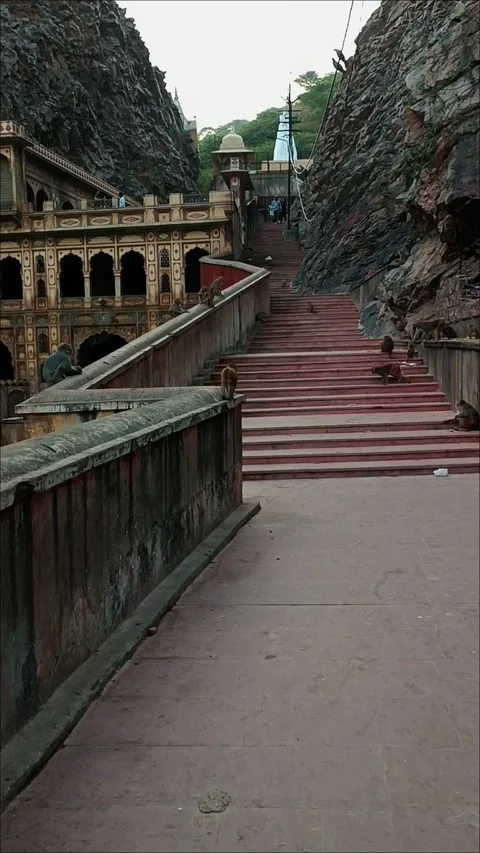 Galta Ji Temple, known as Monkey Temple in Jaipur, India Stock Footage 299730092