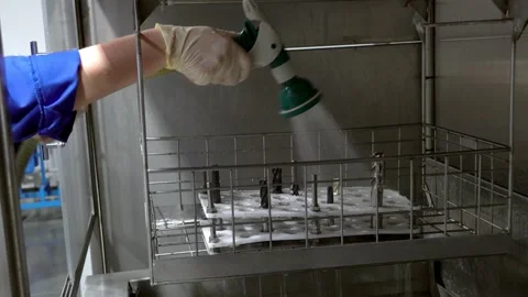 Galvanic baths. Applying a protective coating to the metal. Drill manufacturing Stock Footage 171776912