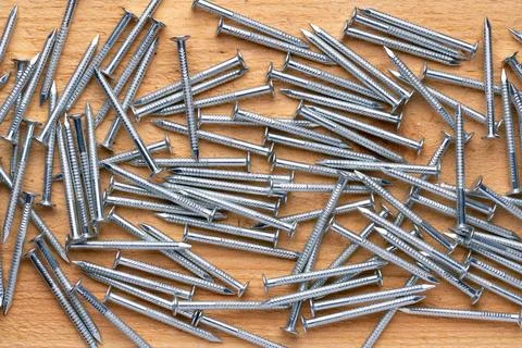 Galvanised annular ring nails ribbed round Stock Photos