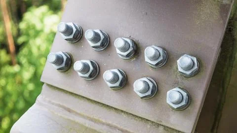 Galvanized Hex Bolts on Structural Steel Beam Connection Stock Photos