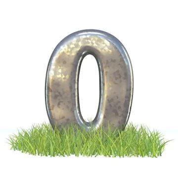 Galvanized metal font Number ZERO 0 in grass 3D Illustrazione stock