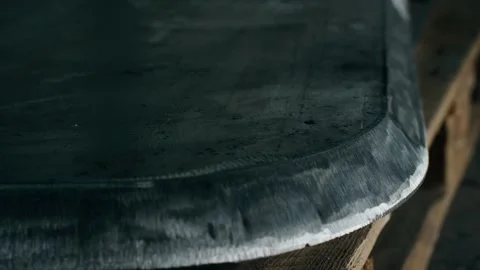 Galvanized Metal Tub Edge, Light Wooden Bench, Macro Detail Shot Vídeo Stock 341531332