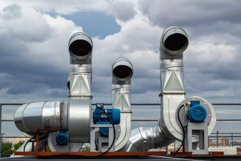 The galvanized pipes of the branching system are installed on the roof of the Stock-Fotos