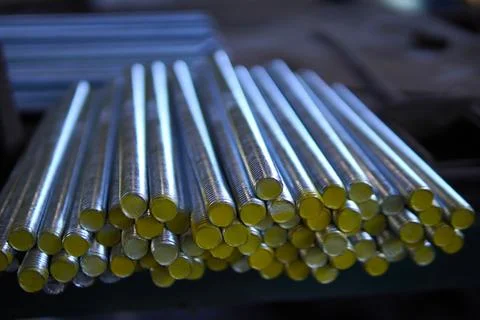 Galvanized threaded rods. 스톡 사진