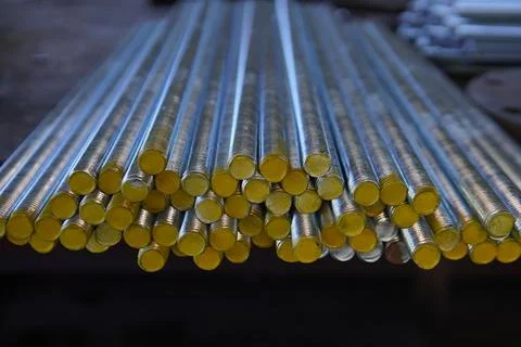 Galvanized threaded rods. 库存照片