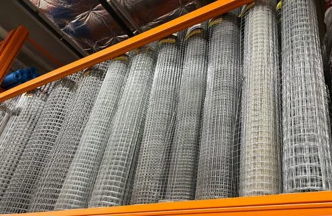Galvanized welded mesh for surface reinforcement during plastering works Stock Photos