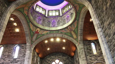 Galway Cathedral Inside View of Dome Roof and Artwork Stock Footage 67549893