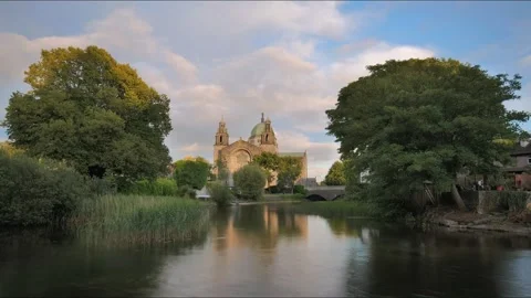 Galway cathedral reflected in the Corrib river in Galway city, Ireland Stock Footage 278717110