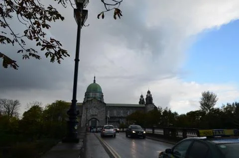 Galway Cathedral at Salmon Weir Bridge in Galway, Ireland Stock Photos