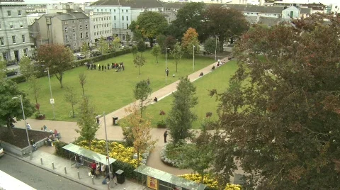 Galway Eyre Square from Above Stock Footage 373376