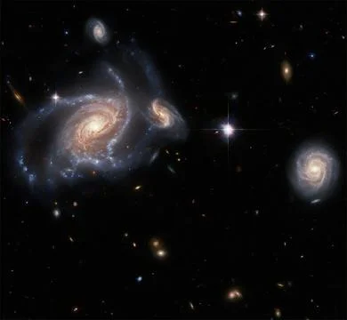 Galxies interacting in deep space. Stock-Fotos