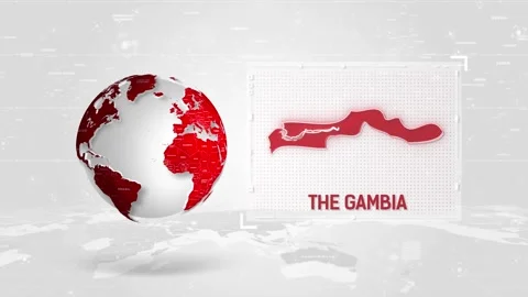 The Gambia 4K Tech Map Beside Globe On White Background Stock Footage 338240362