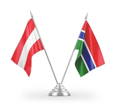 Gambia and Austria table flags isolated on white 3D rendering Stock Illustration