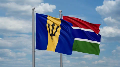 Gambia and Barbados flags Stock Footage 272307997