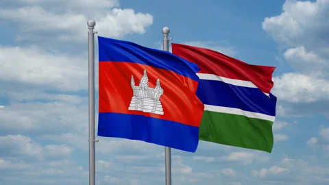Gambia and Cambodia flags Stock Footage 270487258