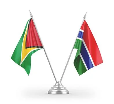 Gambia and Guyana table flags isolated on white 3D rendering Stock Illustration