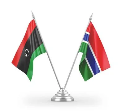 Gambia and Libya table flags isolated on white 3D rendering Stock Illustration