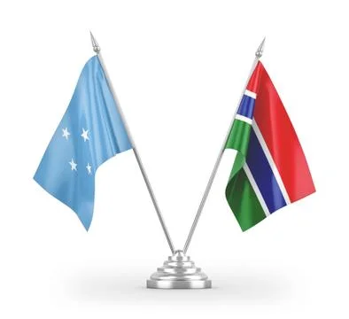 Gambia and Micronesia table flags isolated on white 3D rendering Stock Illustration