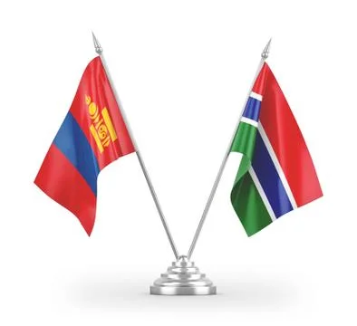 Gambia and Mongolia table flags isolated on white 3D rendering Stock Illustration
