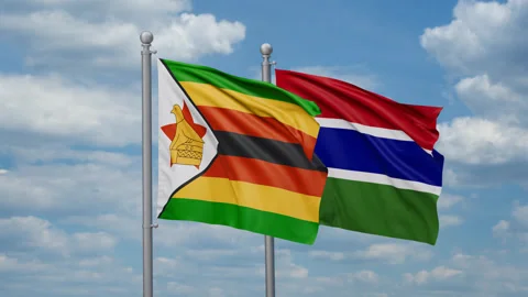 Gambia and Zimbabwe flags Stock Footage 270332438