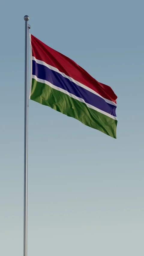 Gambia Banjul Flag Seamless Loop Cinematic Realistic Waving Blue Sky Stock Footage 319011024