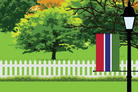 Gambia Day Trees Lamp Vector Illustration Stock Illustration