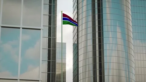 Gambia Flag 3D Render Animation on Pole with City Buildings Stock-Footage 332886680