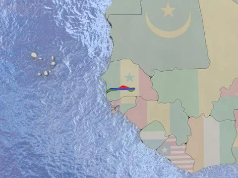 Gambia with flag on globe Stock-Illustration