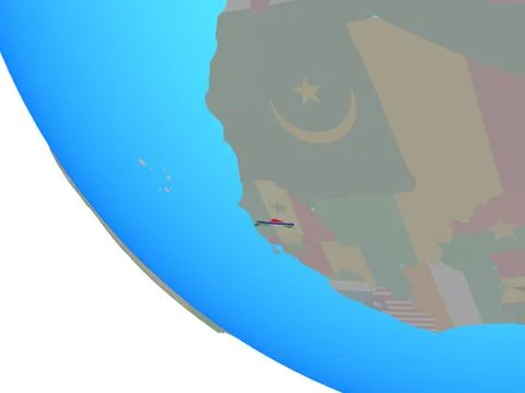 Gambia with flag on globe Stock Illustration