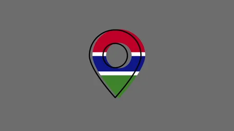 Gambia flag inside animated location icon on gray background Stock Footage 313933598