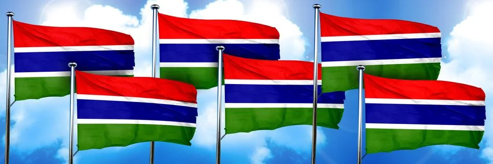 Gambia flags, 3D rendering, on a cloud background Illustrazione stock