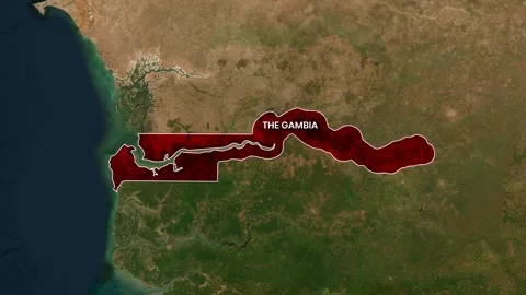 The Gambia is highlighted in red on a satellite map Stock-Footage 335186621