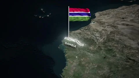 Gambia Map Animation, 3D Waving of National Flag, Glowing Border on World Map 库存影片 334131854
