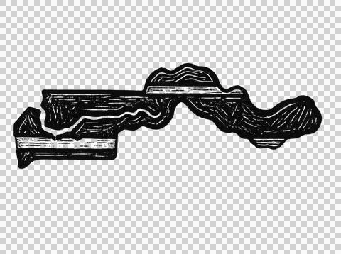 Gambia map flag in hand drawn scratchboard engraving style. Stock Illustration