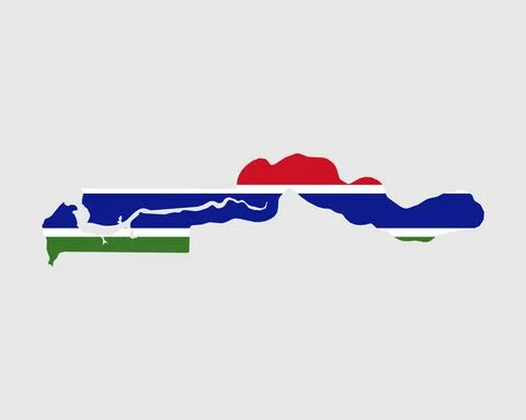 The Gambia Map Flag. Map of Republic of The Gambia with the Gambian banner. Stock Illustration