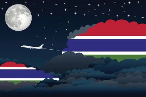 Gambia Night Clouds Airplane Vector Illustration Stock Illustration