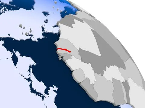 Gambia in red on map Stock Illustration
