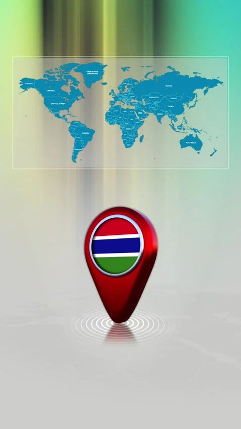The Gambia World Map Pin Location Background Loop Vertical Stock Footage 343194553