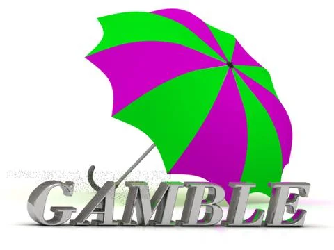 GAMBLE- inscription of silver letters and umbrella on white background.. Stock Illustration